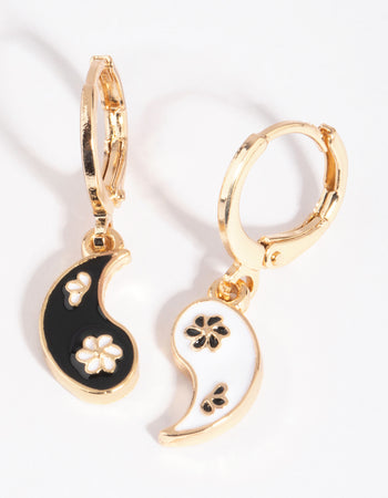 Gold Yin Ying Huggie Hoop Earrings