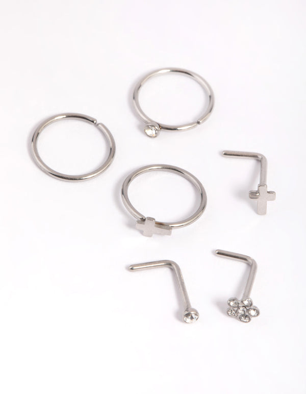 Surgical Steel Cross Nose Ring 6-Packs