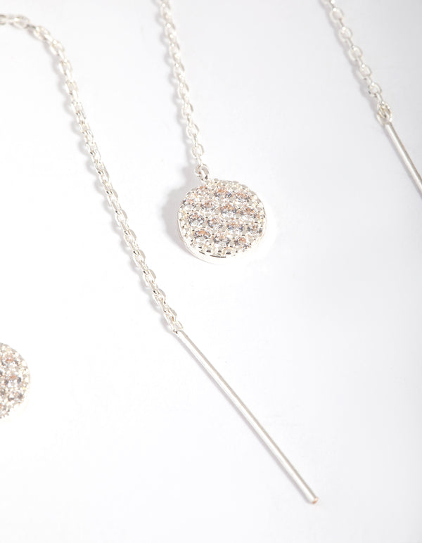 Silver Cubic Zirconia Pave Disc Earrings