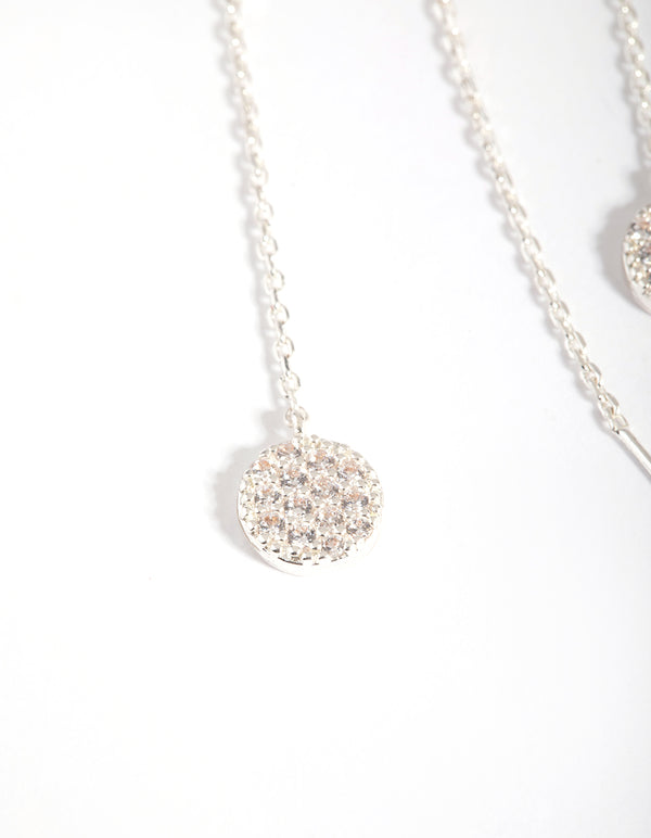 Silver Cubic Zirconia Pave Disc Earrings