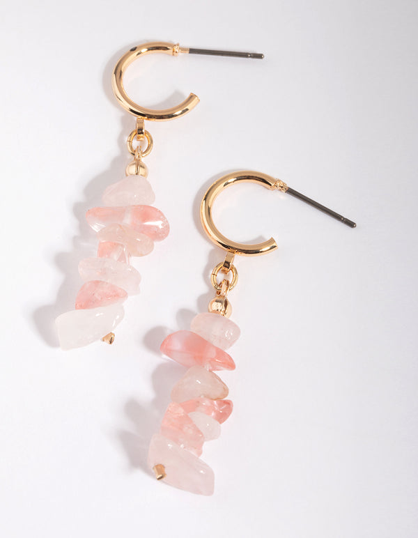 Gold & Pink Semi-Precious Drop Earrings