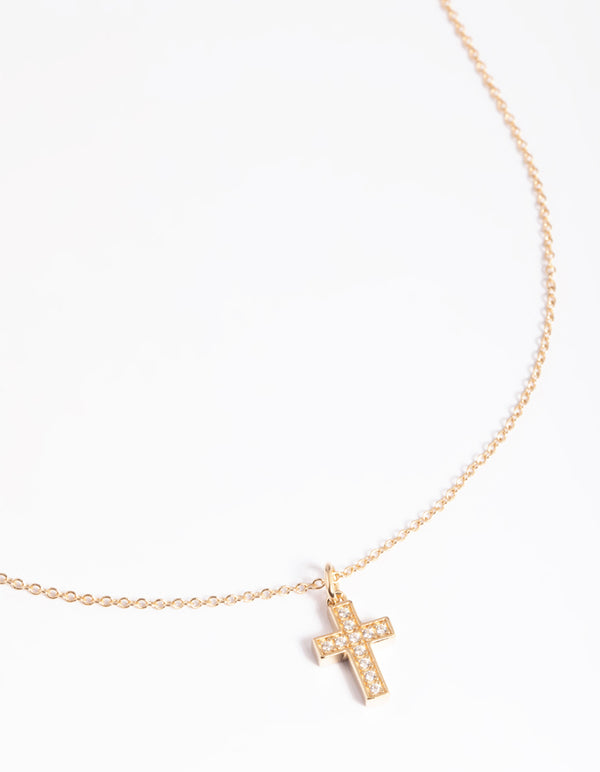 Gold Plated Sterling Silver Cubic Zirconia Cross Necklace