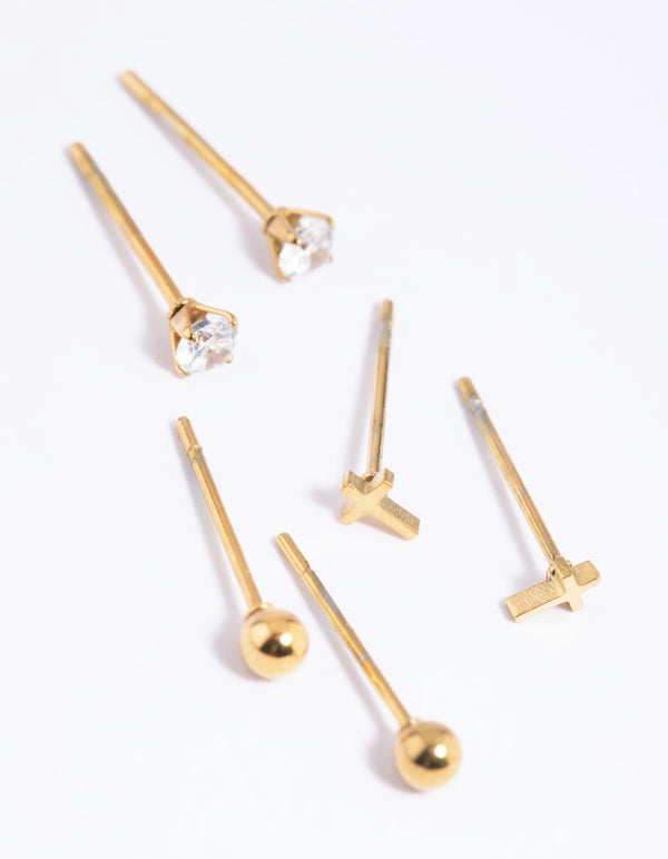 Gold Plated Surgical Steel Cross Stud Earrings