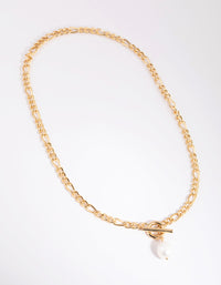 Gold Plated Figaro Freshwater Pearl Necklace - link has visual effect only