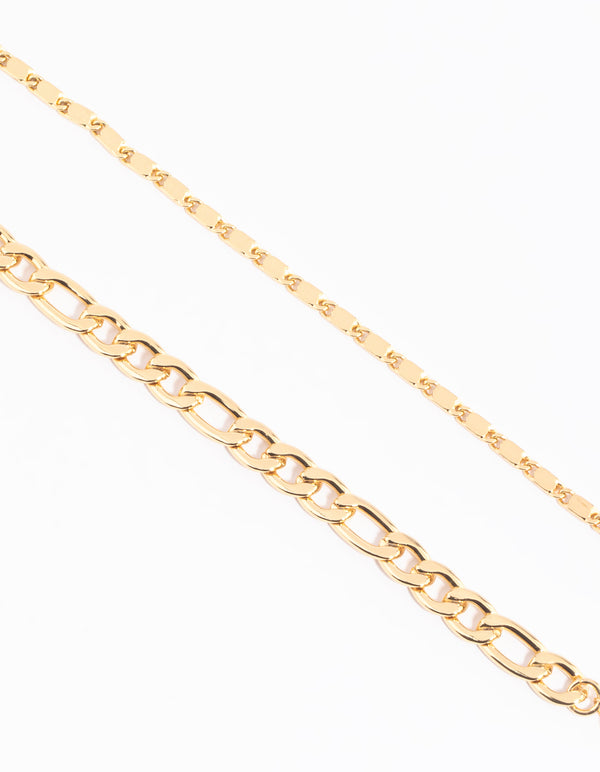 Gold Plated Mixed Chain Bracelet Set