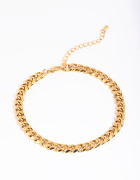 Gold Plated Stainless Steel Curb Chain Anklet - link has visual effect only