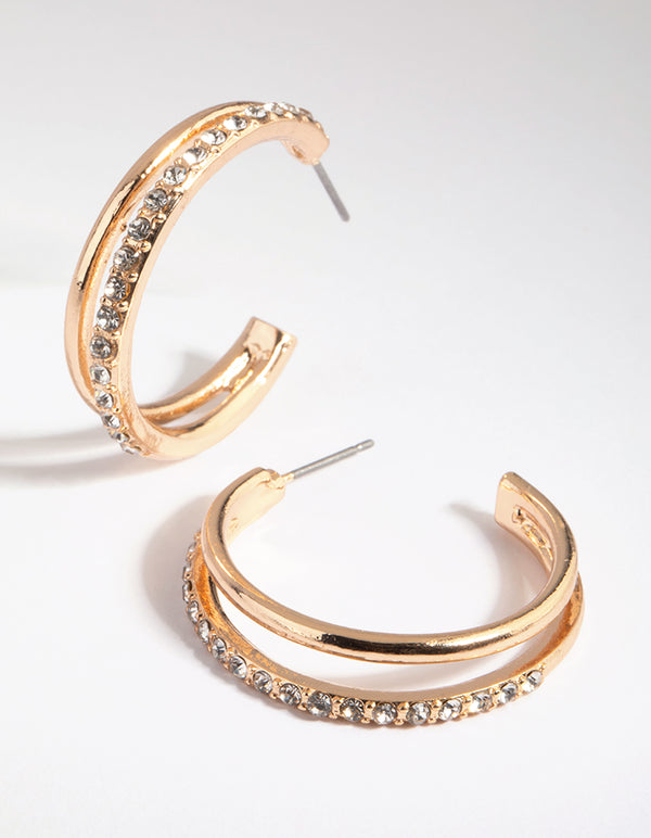Gold Diamante Double Hoop Earrings