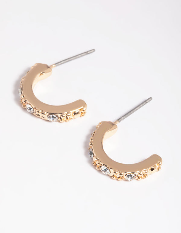 Gold Diamante Huggie Hoop Earrings