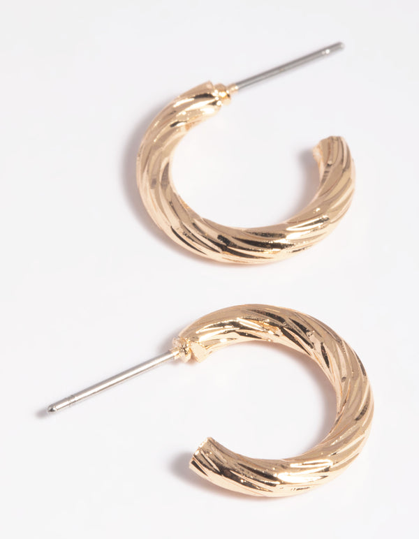 Gold Twisted Huggie Hoop Earrings