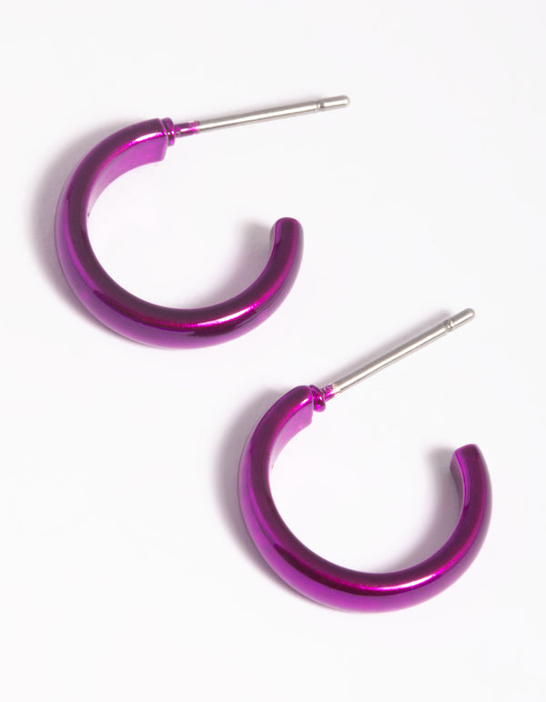 Matte Purple Metallic Huggie Hoop Earrings