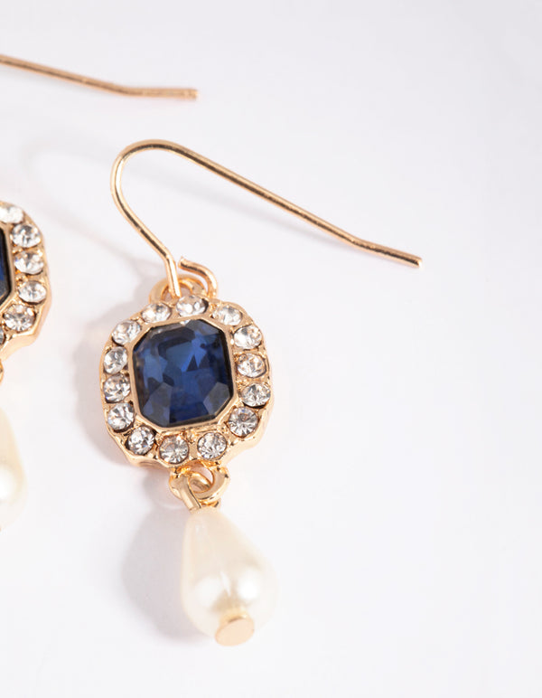 Gold Diamante & Pearl Drop Earrings