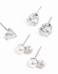 Rhodium Cubic Zirconia Pearl Stud Earring Pack - link has visual effect only