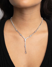 Rhodium Cubic Zirconia Droplet Lariat Necklace - link has visual effect only