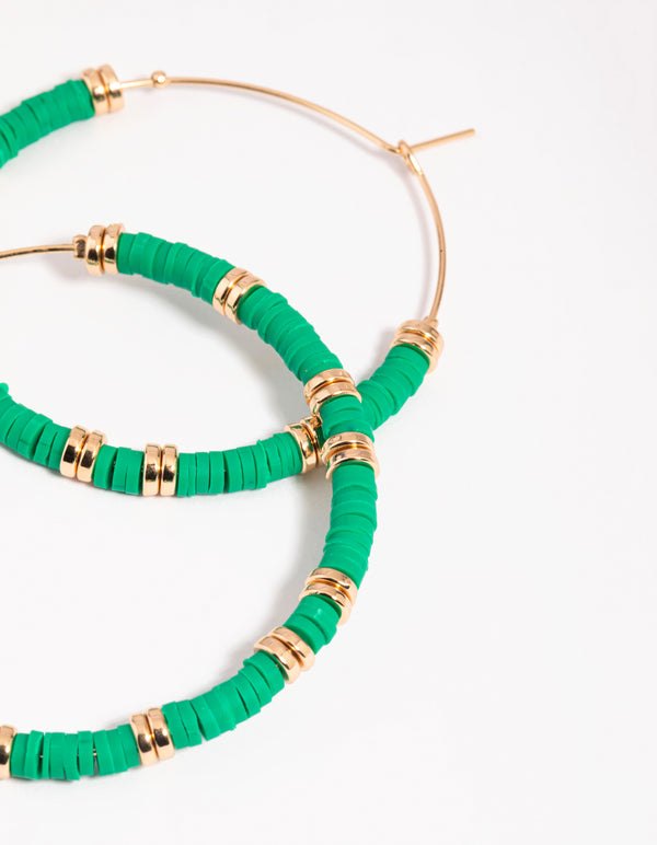 Green Chip Bead Hoop Earrings