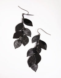 Matte Black Glitter Leaf Drop Earrings - link has visual effect only