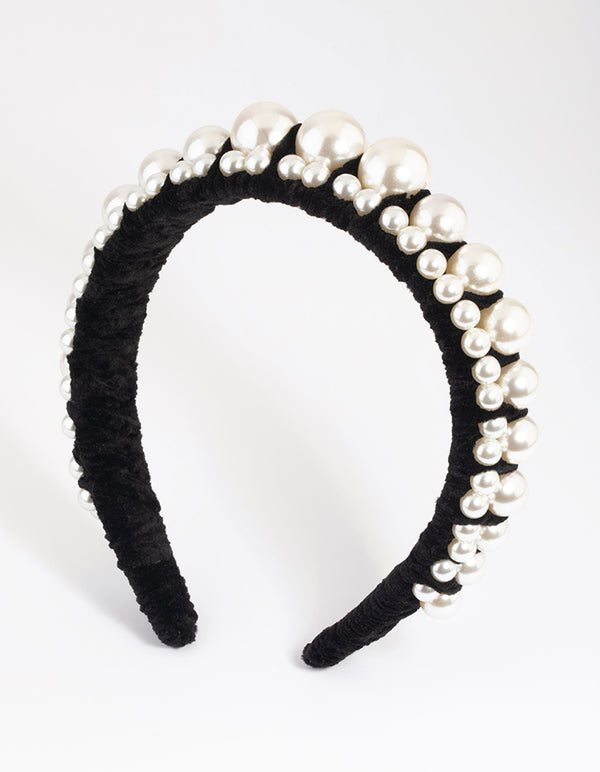 Black & White Pearl Velvet Headband