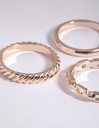 Rose Gold Chain Link Ring Stack Pack - link has visual effect only