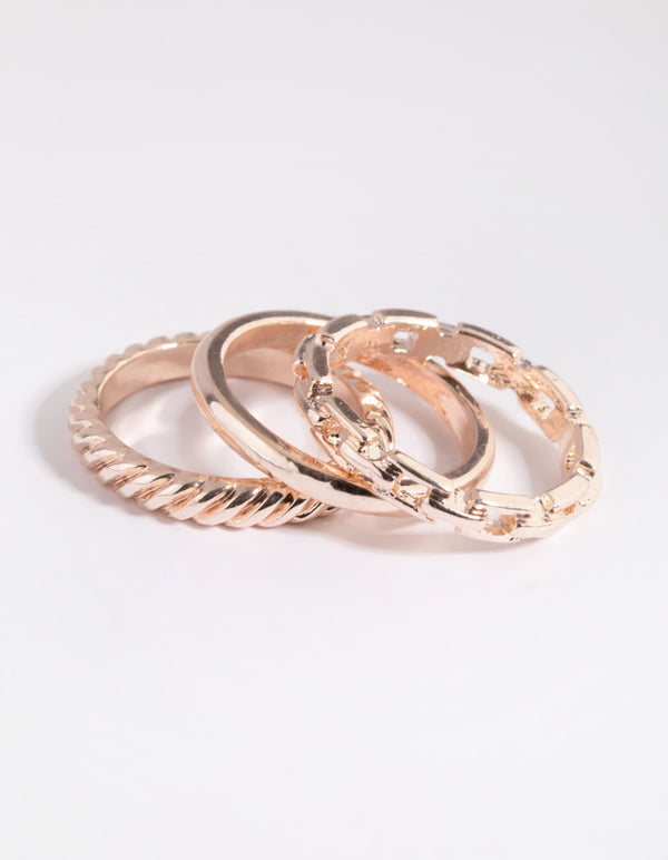 Rose Gold Chain Link Ring Stack Pack