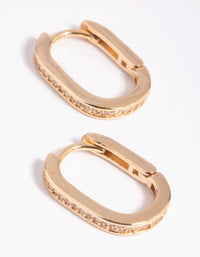 Gold Cubic Zirconia Oval Huggie Hoop Earrings - link has visual effect only