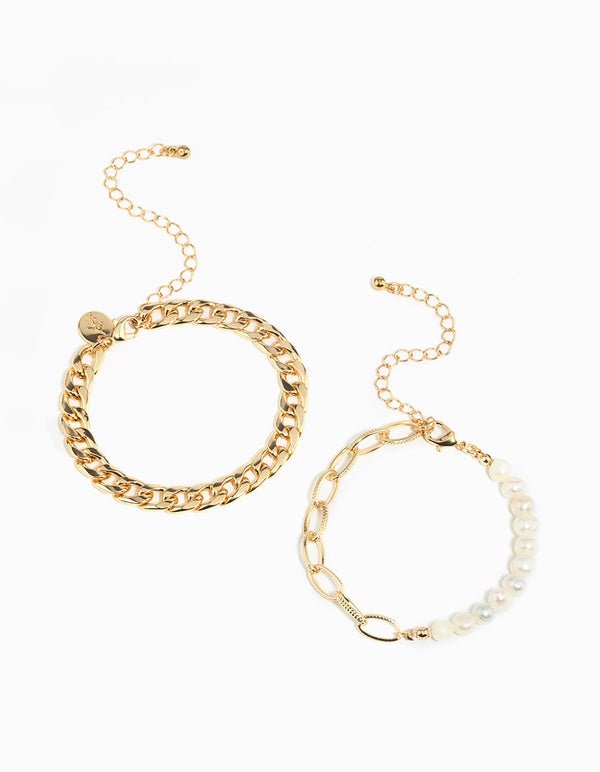Gold Freshwater Pearl Bracelet Set