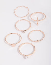 Rose Gold Dainty Pearl Ring Stack 6-Pack - link has visual effect only