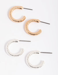 Mixed Metal Spring Huggie Hoop Earrings - link has visual effect only