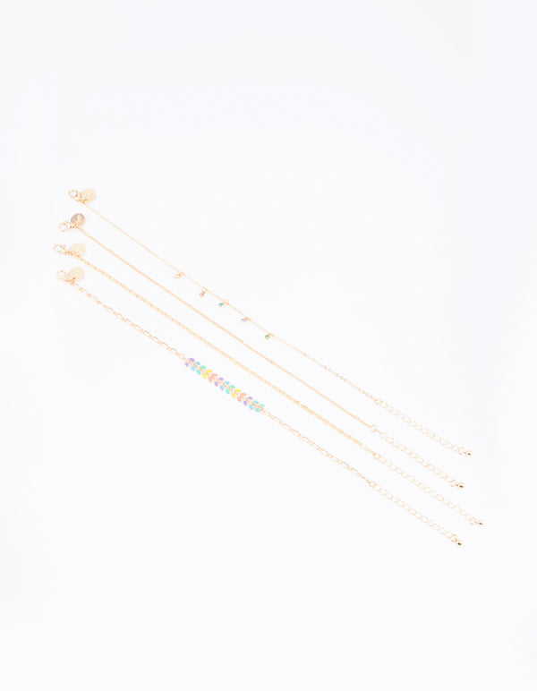 Gold Fishtail Anklet 4-Pack