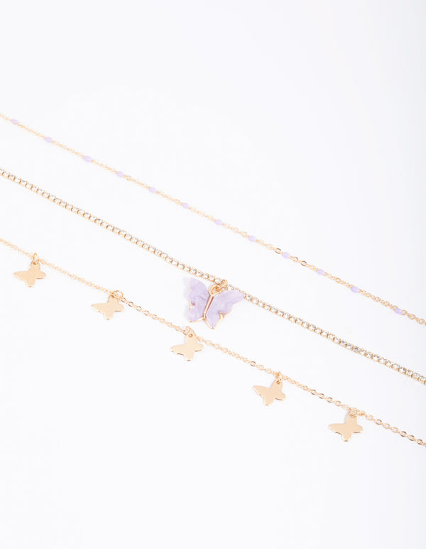 Gold Diamante Butterfly Anklet Pack