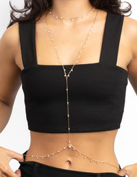 Gold Dainty Pearl Body Chain - link has visual effect only