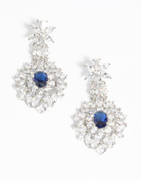 Rhodium Diamond Simulant Sapphire Drop Earrings - link has visual effect only