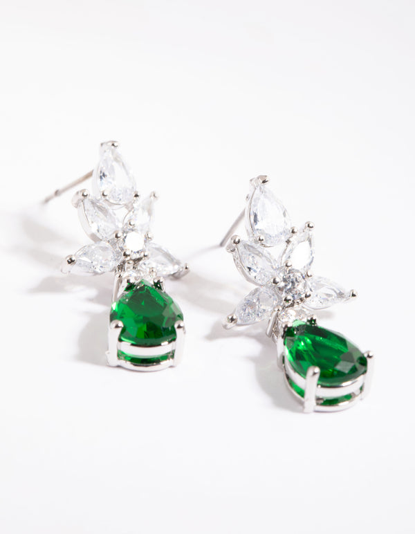 Diamond Simulant Emerald Teardrop Earrings