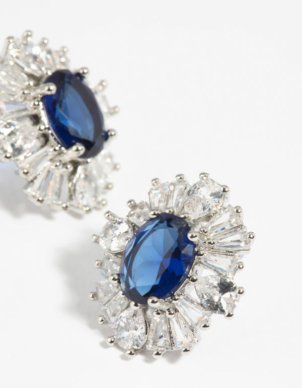 Diamond Simulant Sapphire Vintage Stud Earrings
