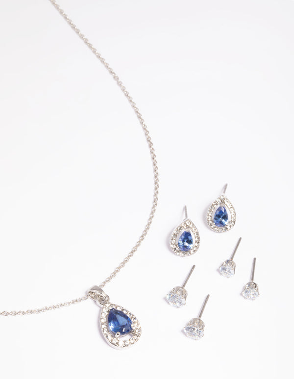 Diamond Simulant Sapphire Necklace & Earrings Set