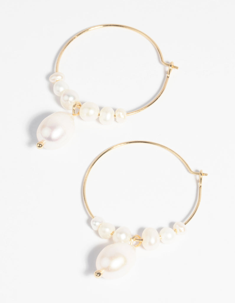 Gold Plated Freshwater Pearl Hoop Earrings - Lovisa