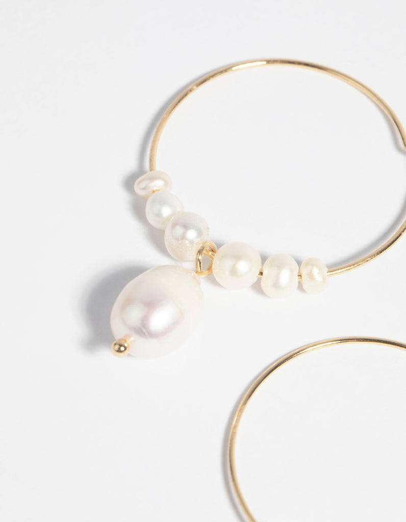 Gold Plated Freshwater Pearl Hoop Earrings - Lovisa