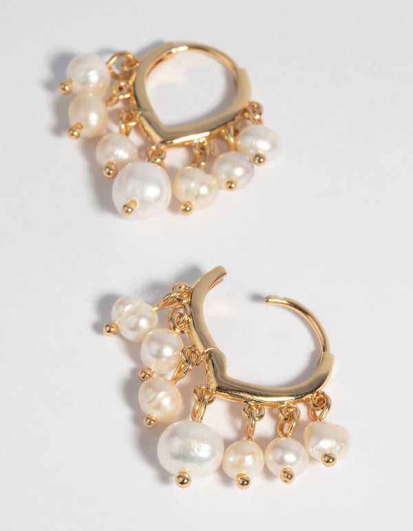 Gold Plated Freshwater Pearl Molten Huggie Hoop Earrings