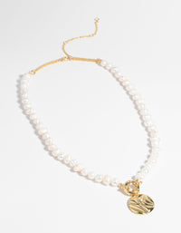 Gold Plated Freshwater Pearl Disc Necklace - link has visual effect only