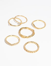 Gold Plated Diamante Twist Ring 6-Pack - link has visual effect only