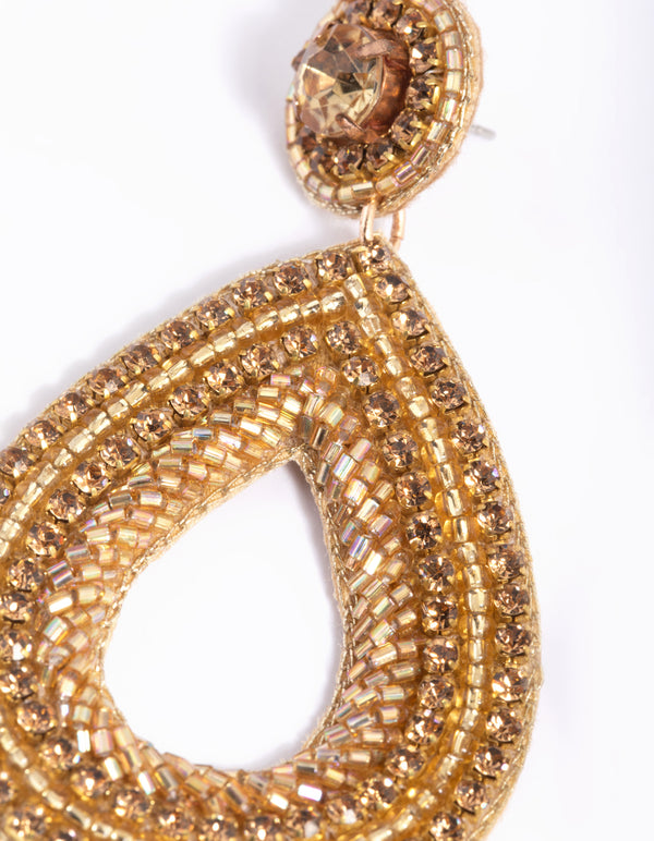 Gold Facet Bead Teardrop Earrings