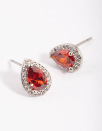 Red Cubic Zirconia Pear Halo Stud Earrings - link has visual effect only