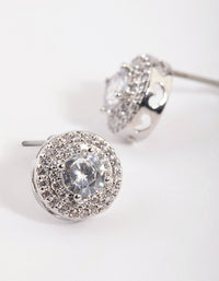 Rhodium Cubic Zirconia Round Halo Stud Earrings - link has visual effect only