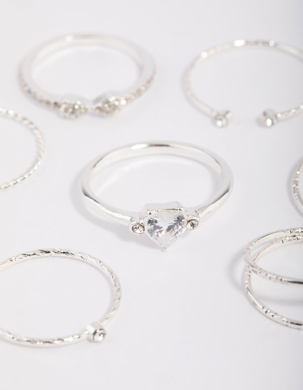 Silver Dainty Diamante & Pearl Ring Pack - Lovisa