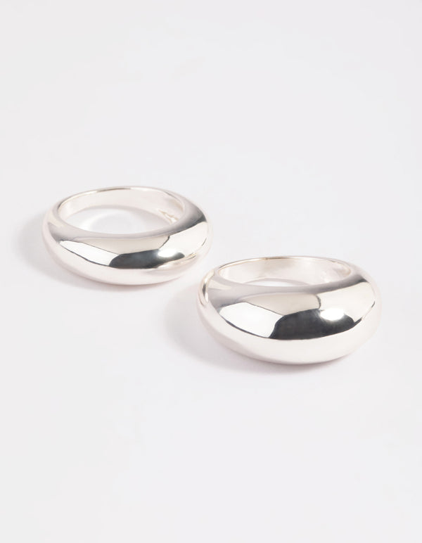 Silver Plated Small & Big Dome Ring Set