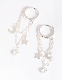 Silver Plated Cubic Zirconia Star & Moon Huggie Hoop Earrings - link has visual effect only