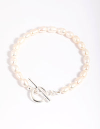 Silver Plated Pearl Fob Bracelet - link has visual effect only