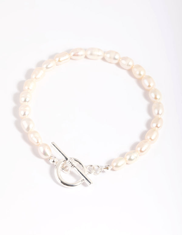 Silver Plated Pearl Fob Bracelet
