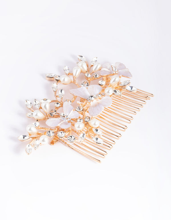Blush Diamante & Pearl Butterfly Comb