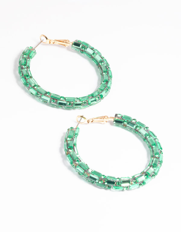 Green Mixed Diamante Hoop Earrings
