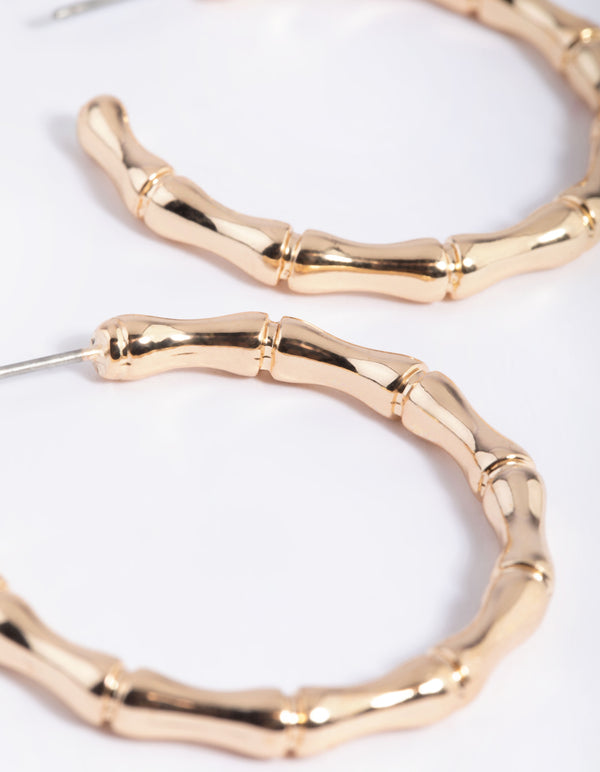 Gold Bamboo Detail Hoop Earrings