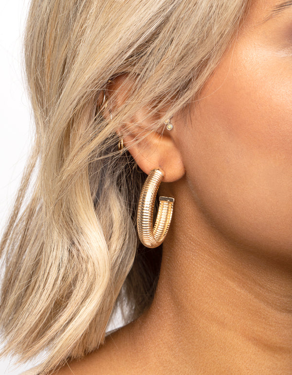 Gold Textured Hoop Earrings